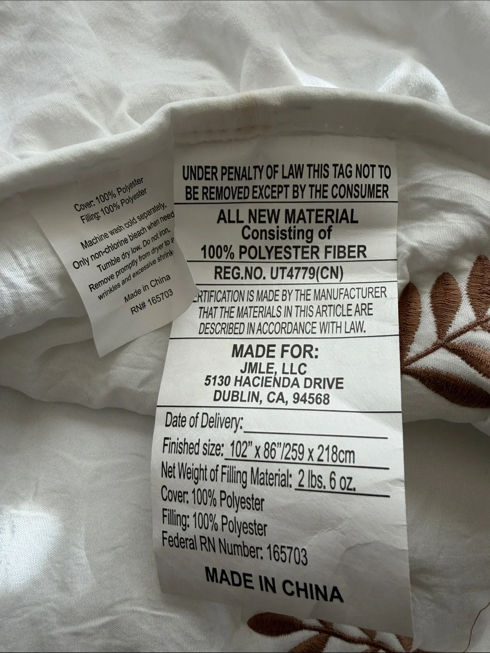 Embroidered King Quilt Set in Cream with Brown Leaf Motif